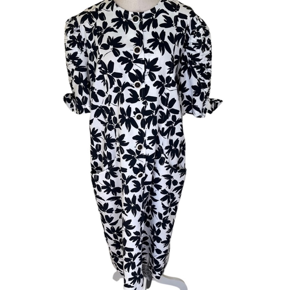 Carelle Dress Vintage 1980s Cotton Ottoman sz20 black white, expensive buttons!